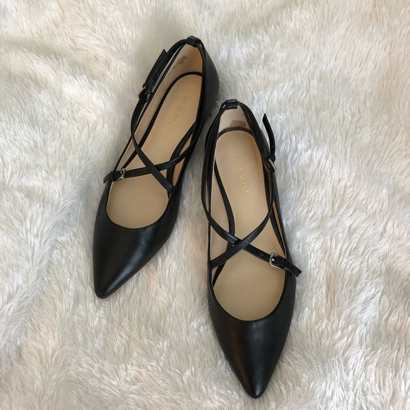 Nine West Shoes - Nine West Cross Straps Black Leather Flats